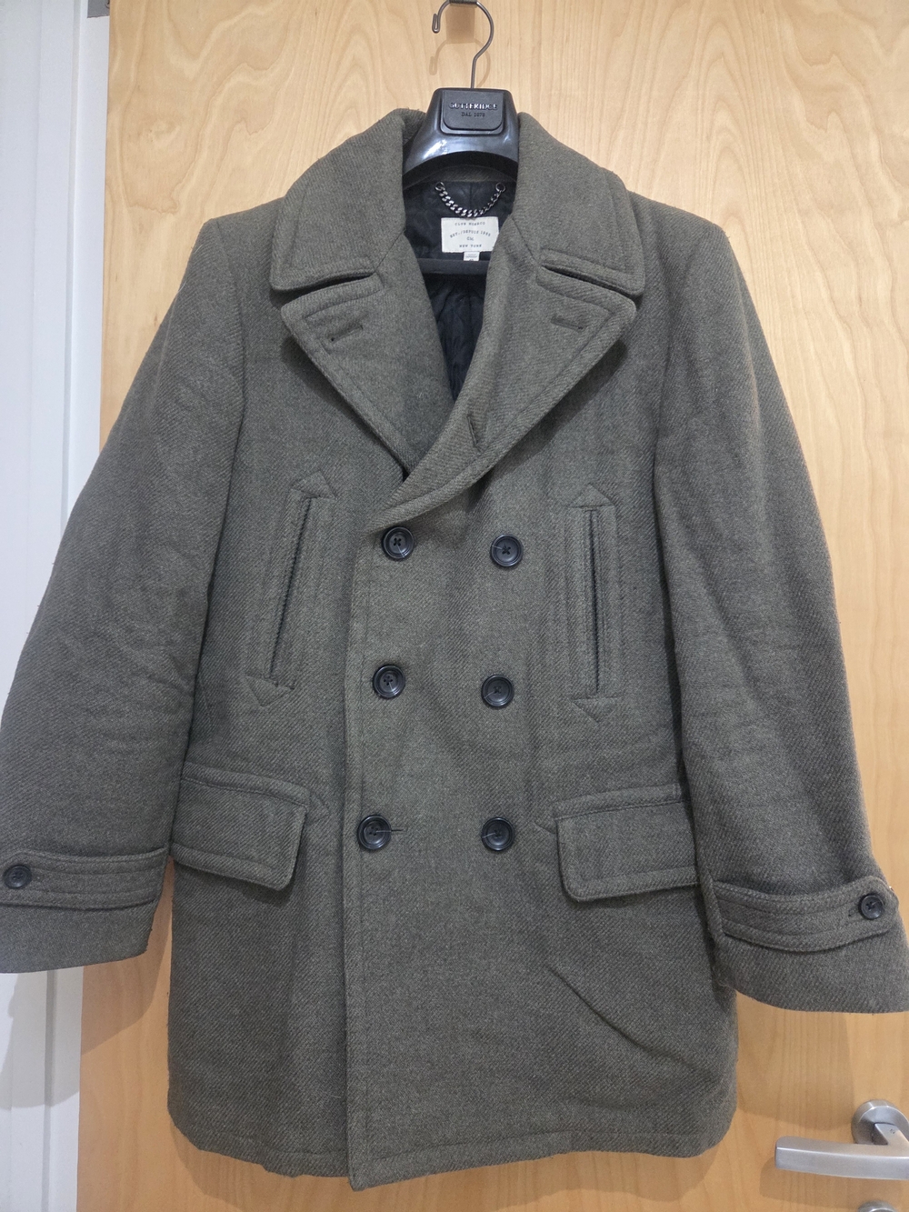 Club Monaco Olive Wool Double-Breasted Peacoat